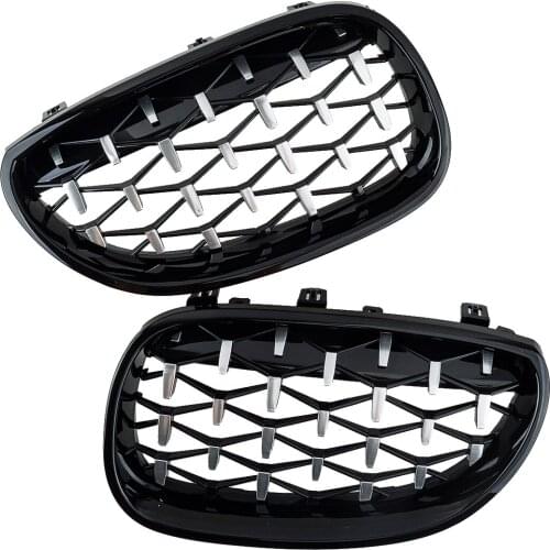 1 Pair Front Glossy Black Diamond Kidney Grille Grill Fit for BMW E60 E61 528i 535i 550i M5 2003 2004 2005-2010 51137027061