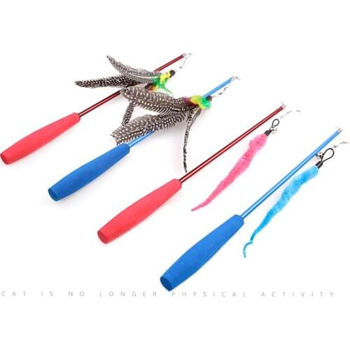 1PC Elastic Spring Feather Cat Toys Feather Interactive Stick Chase Cat Toys Cat Funny interacting & Training Pet Toys