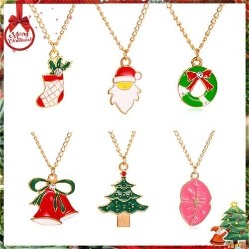 1piece Style Necklace Personalized Cartoon Christmas Tree Bell Necklace For Women Pendant Jewelry Accessories Gift