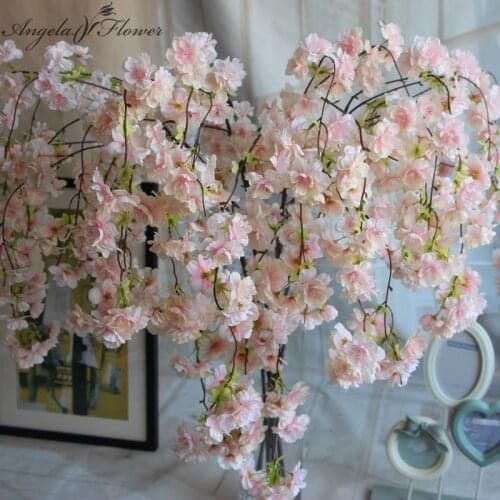 7pcs/lot Natural vertical silk cherry blossom flower vine DIY wedding Christmas decor Cherry tree artificial flower bouquet 92cm