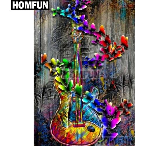 HOMFUN Full Square/Round Drill 5D DIY Diamond Painting "Violin butterfly" Embroidery Cross Stitch 5D Home Decor Gift A01808