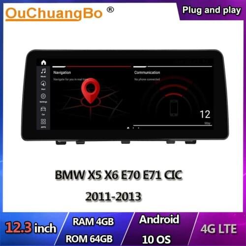 Ouchuangbo 12.3 inch car radio gps head unit for BMW X5 X6 E70 E71 CIC 2011-2013 support 8 core 4GB 64GB android 10 OS CarPlay