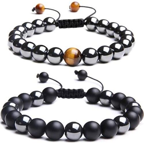 Natural Stone Bracelets Bangle Men 8MM Tiger Eye Stone Bead Bracelet Male Handmade Adjustable Vintage Bracelet JS-12