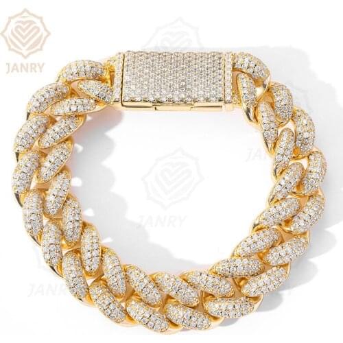 JANRY 20MM ICED OUT AAAAA Gold Planting Cubic Zirconia Stone Bracelet Hip Hop Jewelry CZ Charms Bracelet For Women Men Gifts