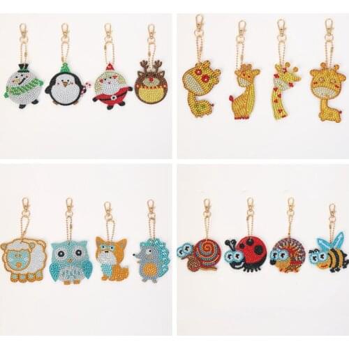 Christmas Animal DIY Diamond Keychain Special Shaped Full Diamond Painting Keychains Cross Stitch Embroidery Women Bag Key Chain