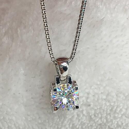10K White Gold Women Pendants Necklaces Moissanite Diamond 0.5 1 2 3 4 5 Carat Round Wedding Anniversary Engagement Party Gift