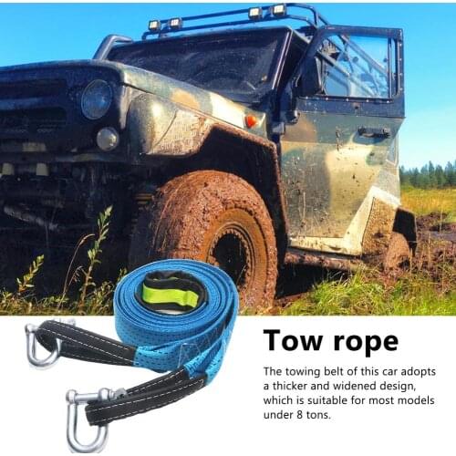 4M 8 Tons Tow Cable Tow Strap Car Towing Rope With Hooks High Strength Nylon For Heavy Duty Car Emergency