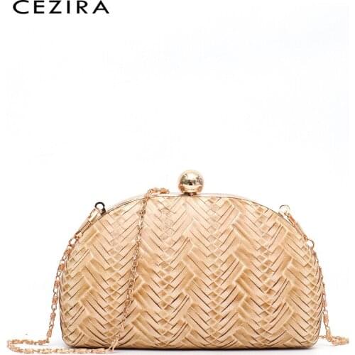 CEZIRA 2021 Brand Fashion Woven Embossed Women Messenger Bag Luxury Metal Chain Clutch Handbag Female PU Leather Crossbody Purse
