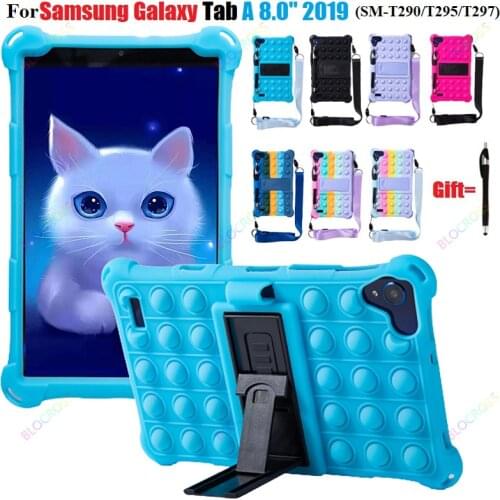 Funda for Samsung Galaxy Tab A 8.0 SM-T290 SM-T295 SM-T297 Safe Non-toxic Kids Silicone Tablet Cover with Shoulder Strap Stylus