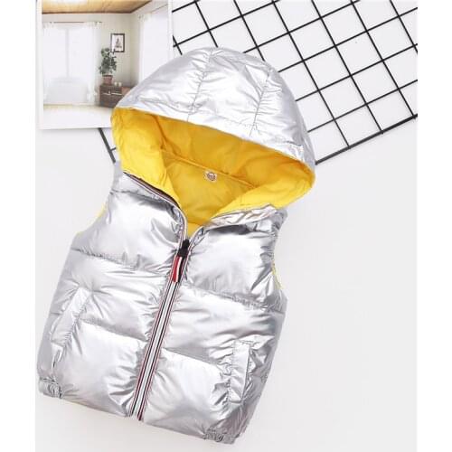 Childrens New Hoods Colorful Cotton Vest Down Cotton Thickened Warm Silver Bright Face Fashionable Childrens Wear for