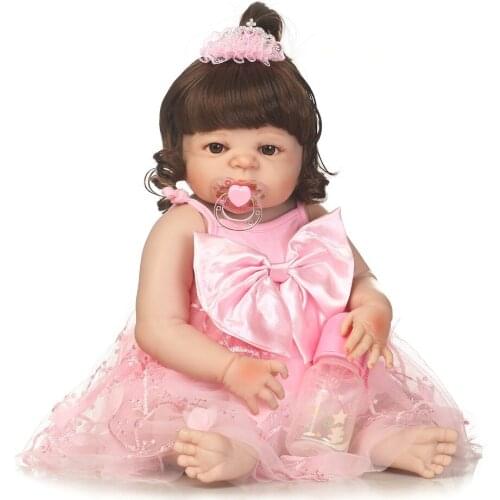 Dollmai 22inch 55cm Bebe Reborn Doll full Silicone Boy Girl Toy Reborn Baby Doll Gift for Children White Dress Pink Coat