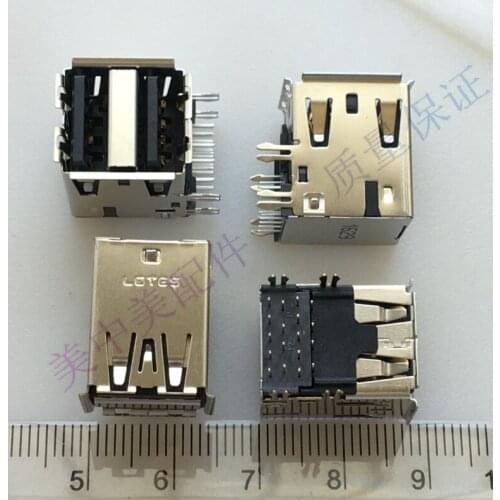 Double layer USB 3.0 female two in one USB socket connector female connector straight pin