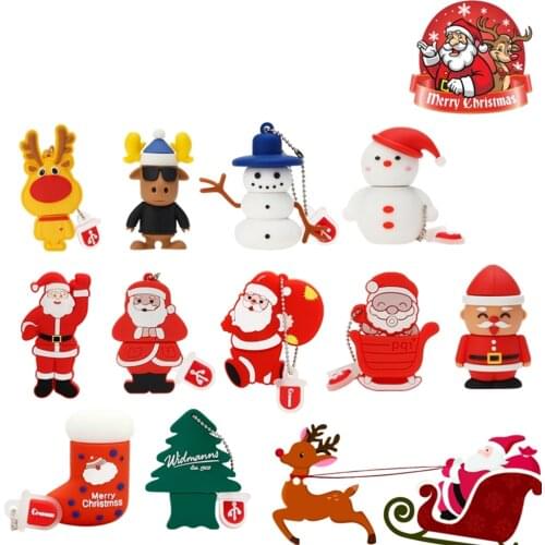 Silica Gel Christmas Tree Pen Drive 128GB Pendrive 64GB 32GB Cartoons Santa Claus Cle Usb Flash Drives 16GB 8GB Chiavetta Stick