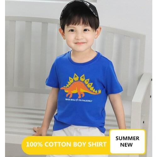 T Shirt Cartoon Animals Baby Kids Boys Girls Children Cotton Short Sleeves Summer Clothing Dinosaur Print Tee Blue Toddler 2-10Y