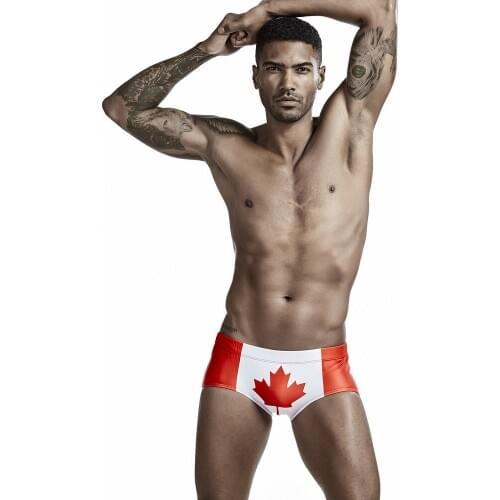 Hot Guys Summer Swimsuit Boxer Trunks Canada USA UK Flag Printing Surfing Beach Shorts Tight Low Waist Swim Sunga Masculina