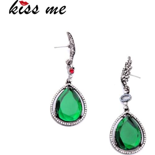 Online Store Imitation Emerald Jewelry New Sale Green Crystal Water Drop Wings Drop Earrings Factory Wholesale