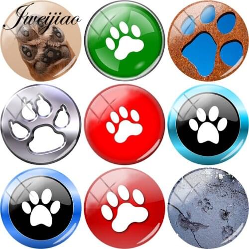 JWEIJIAO Animal Paw Print Footprint Glass Cabochon DIY Round Bead Jewelry For Pendant Bracelet Necklace Keychain Accessories