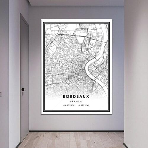 World City Maps Custom BORDEAUX Poster Canvas Paintings Print Black White Wall Art Pictures Home Decor for living room framed