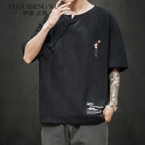 Kimono Summer Japanese Men Printed Short-Sleeved T-shirts Embroidered Clothes Japan Harajuku Short Shirt Yukata Haori Costumes