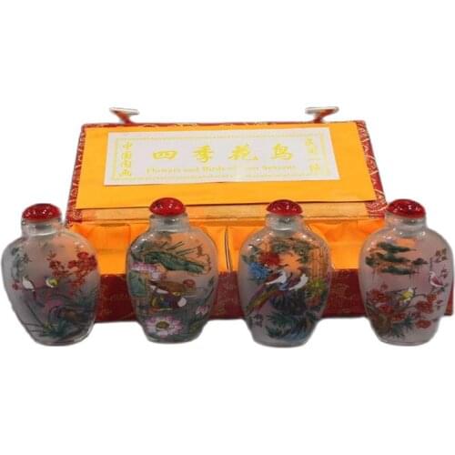 Chinese Unique Painting Snuff Bottle Inside Painted Four Combinations Birds And Flowers
