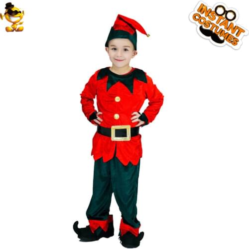 Classic and Unique Kids Elf Costume Little Boy Cute Red Elf Suit Carnival Birthday Party Christmas Santa Helper Elf Cute Costume