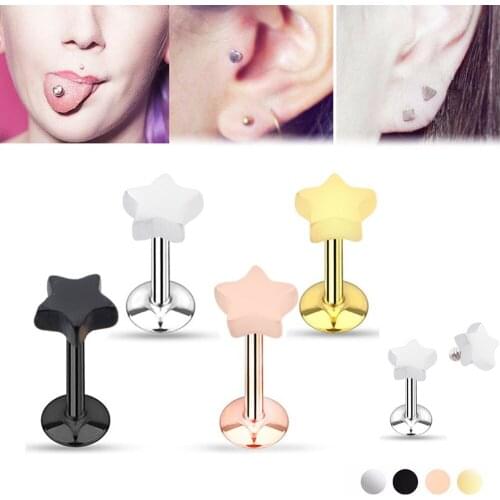 Unisex Steel Internally Thread Heart Star Shape Labret Stud Lip Ring Colorful Ear Cartilage Tragus Helix Piercing Sexy Jewelry