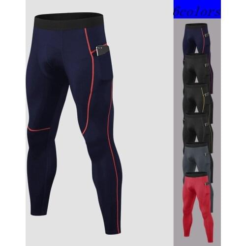 New Quality Men Tights Compression Pants Running Men Training Fitness Sports Leggings Pocket Gym Jogging Sweat Pants Long Pants