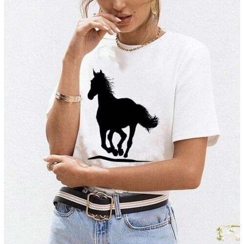 Summer Women t shirt 2021 Funny Harajuku Horse Print Tops Female T Shirt O-neck Casual Short Sleeve Tshirt Ladies Oversize