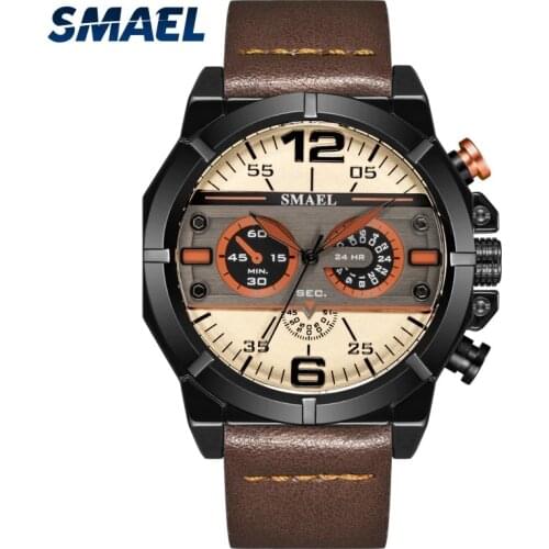 SMAEL Casual Fashion Quartz mens watches, Leather Bracelet, Waterproof, Automatic Date Update, Drop Resistance, Luminous Hands