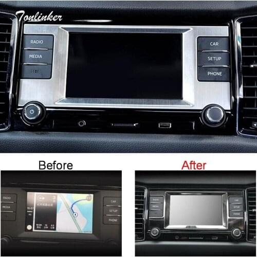 Tonlinker Cover Stickers for SKODA KODIAQ 2017-18 Car Styling 1 PCS Stainless steel The Navigation position Cover Case Sticker