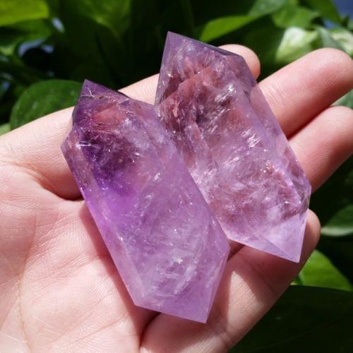 120g2pcs NATURAL Amethyst QUARTZ CRYSTAL WAND POINT HEALING