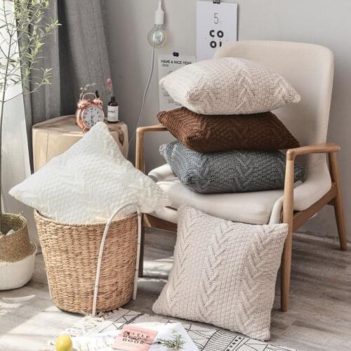 High Quality Handmade Pillow Cases Solid Color White Gray Brown Beige Decorations Cushion Cover Model Room Sofa Bed Pillowcase