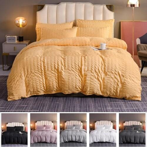 Solid Color Bedding Set For Home Seersucker Duvet Cover 220x240 Quilt Textile Luxury Pillowcases Single Double Adult Bed