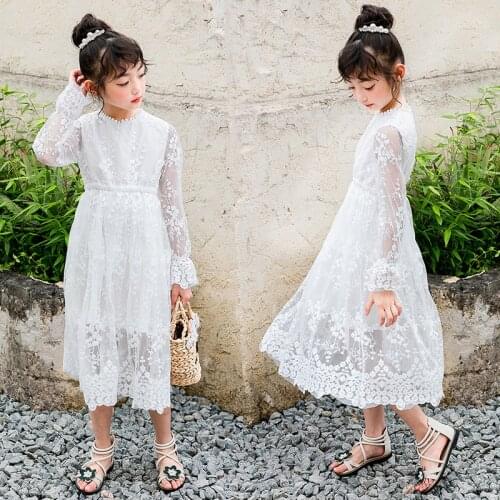 Baby Girls Teens Dress Summer 2019 Children Princess Party Frocks Kids Lace Floral Long Maxi Dress Teenager Summer White Clothes