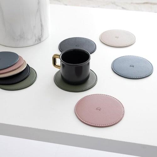 Morandi toned leather cup cushion ins wind thickened leather mat Nordic style insulation pad retro teacup pad