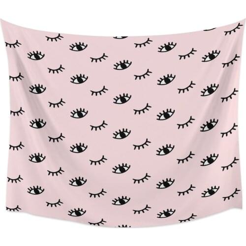 Eyelash Pink Cartoon Eye Modern Tapestry Wall Hanging Room Blanket Yoga Mat Large Rectangle Home Art Decor Beach Mat