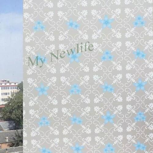 Blue flower Decorative Window Film Glass Sticker Self-adhesive Film Home decor kitchen office Glass film with glue 45/60*500cm