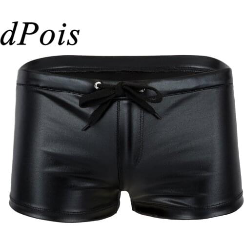 DPOIS Mens Patent Leather Boxer Shorts Male Boys Booty Shorts Lounge Underwear Stretchy Gym Workout Swimwear Swimming Trunks