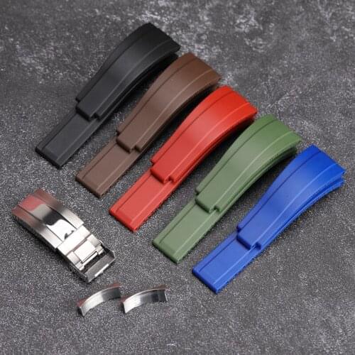 Italian Original Quality Fluororubber END LINK Watchband High-Quality 20MM Black brown Blue Green Silicone Strap With Folding