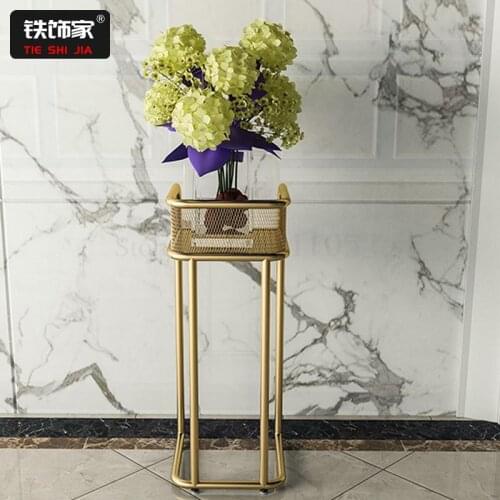 Nordic Modern Minimalist Gold Wrought Iron Flower Shelf Living Room Balcony Floor-standing Flower Pot Shelf Office Flower Stand