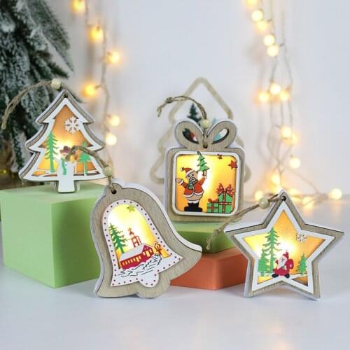 Christmas Decoration Wooden Led Light Hanging Outdoor New Year 2022 Navidad 2021 Xmas Gifts Christmas Decorations for Home