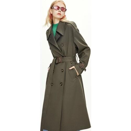 X-Long Windbreaker Womens 2020 Autumn Winter New European American Slim Classic British Over-the-Knee Windbreaker Jacket