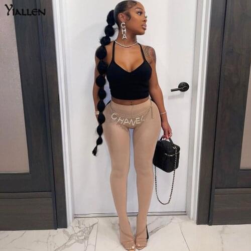 Yiallen Summer Mesh Patchwork Foot Leggings Women High Waist Body-Shaping Pants Sexy Skinny Stretchy Fit Trousers Streetwear