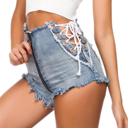 Women Bandage Denim Ripped Hole Shorts Jeans Sexy Low Waist Mini Skinny Sexy Club Dance Shorts New Blue Black 2021 Шорты #T2Q