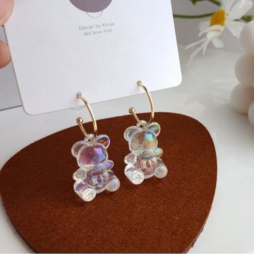 2021 Trend Colorful Bear Hoop Earrings for Women Girl Jewelry Cute Korean Acrylic Three-dimensional Earrings Fairy Summer New