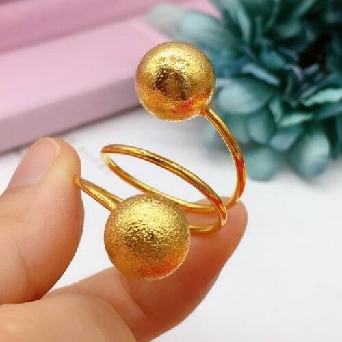 Big Golden Beads Ring for Women Yellow Gold Filled Double Spring Rings Fashion Personality Jewelry Gift