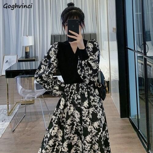 Long Sleeve Dress Women Fake Two Pieces Sets for Female Birthday Vestido De Mujer Elegant Korean Fashion Design Chic Print Loose