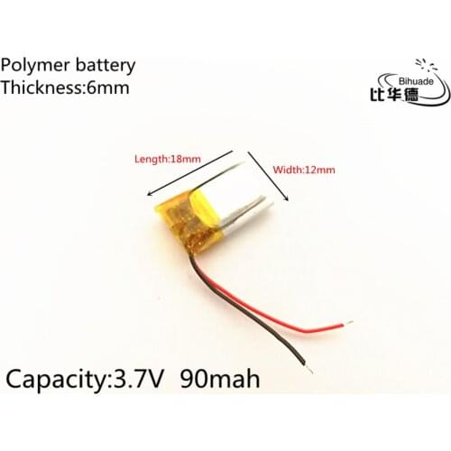 1pcs/lot 3.7V 90mAh 601218 Lithium Polymer Li-Po li ion Rechargeable Battery cells For Mp3 MP4 MP5 GPS PSP mobile bluetooth