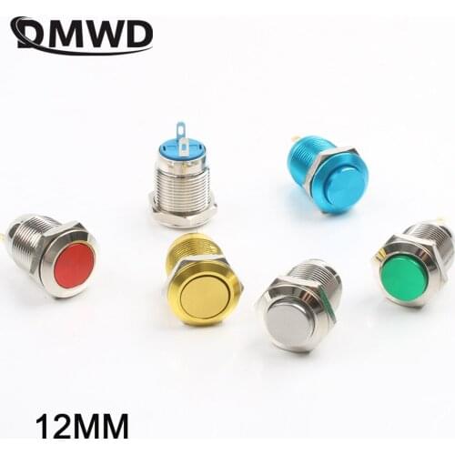 12mm Metal Push Button Switch Flat Round Waterproof Momentary Reset 1NO High Head Multiple Color Car Start Horn Speaker Bell