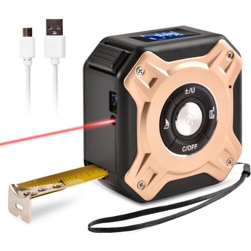 2 In 1 Laser Distance Meter 40m Laser Tape Measure Laser Range with USB for Measuring Area Volume